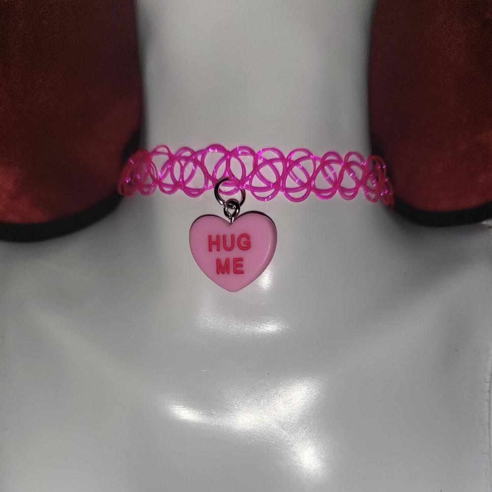 Heart charm choker necklace, 80s tattoo choker, Valenties day, anniversary